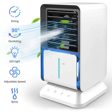 Infray Personal Air Cooler Portable Air Conditioner, Oscillating Small Evaporative Air Circulator Desktop Space Cooler with Timer Function & 320ml Water Tank - Imported from UK